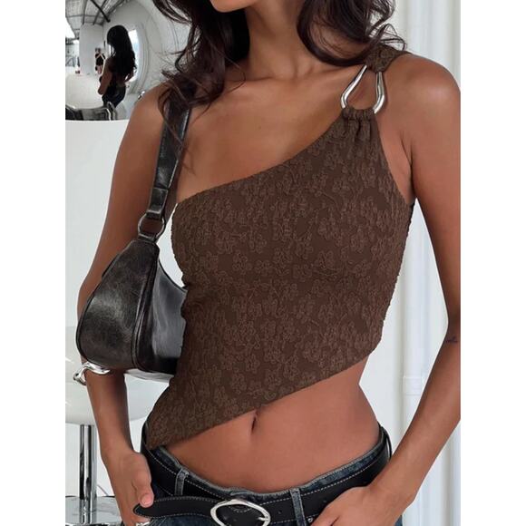 Princess Polly Dresses & Skirts - NWT Princess Polly TOOMBA ONE SHOULDER TOP BROWN size 2